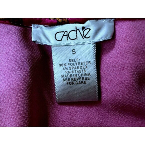 Cache Pullover Drape Neck Belted Magenta Print Tunic Top Flutter Sleeve Sz S - Picture 5 of 5